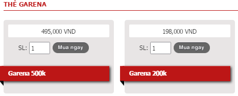 Mua thẻ garena trực tuyến