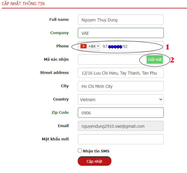 Hướng dẫn xác thực số điện thoại trong tài khoản mua hàng tại Khothe.vn